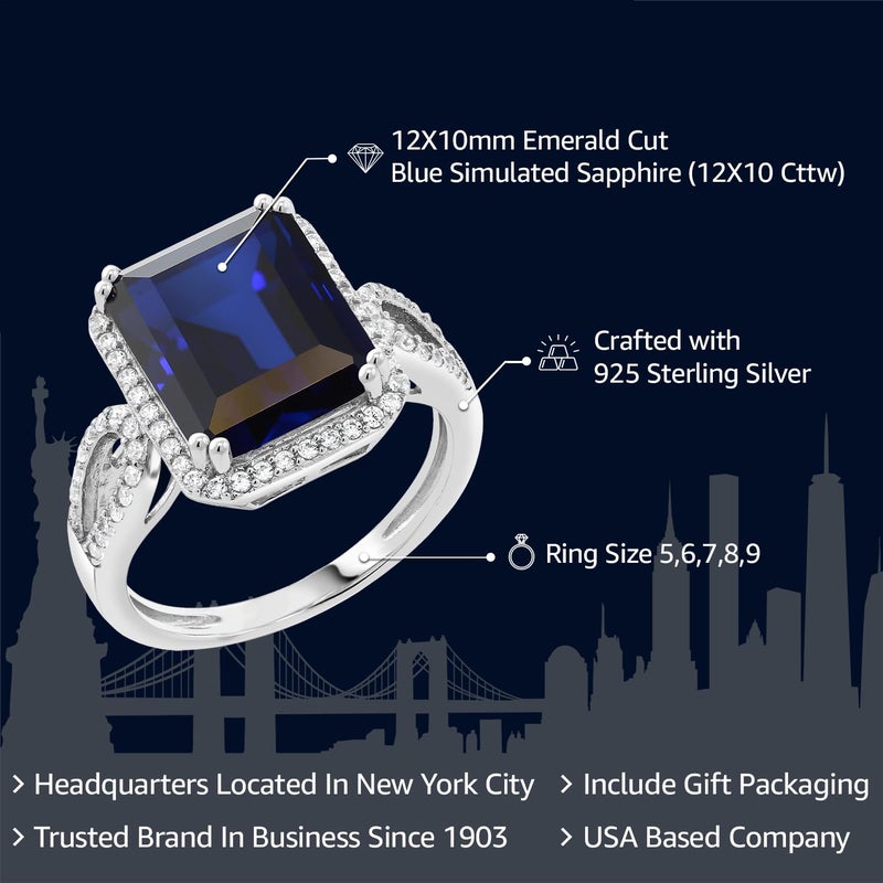 Gem Stone King 5-8 Cttw Halo Ring for Women | 925 Sterling Silver | Emerald Cut 12X10MM | Gemstone Birthstone | Fine Jewelry for Her Mom Wife | Available in Size 5, 6, 7, 8, 9 - Image 2